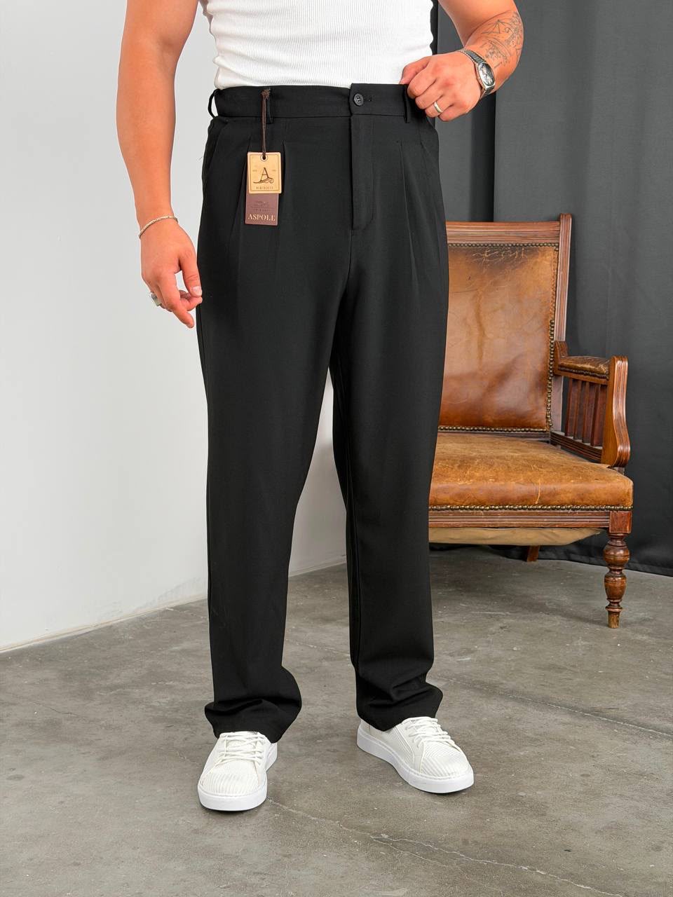 Pileli baggy kumaş pantolon