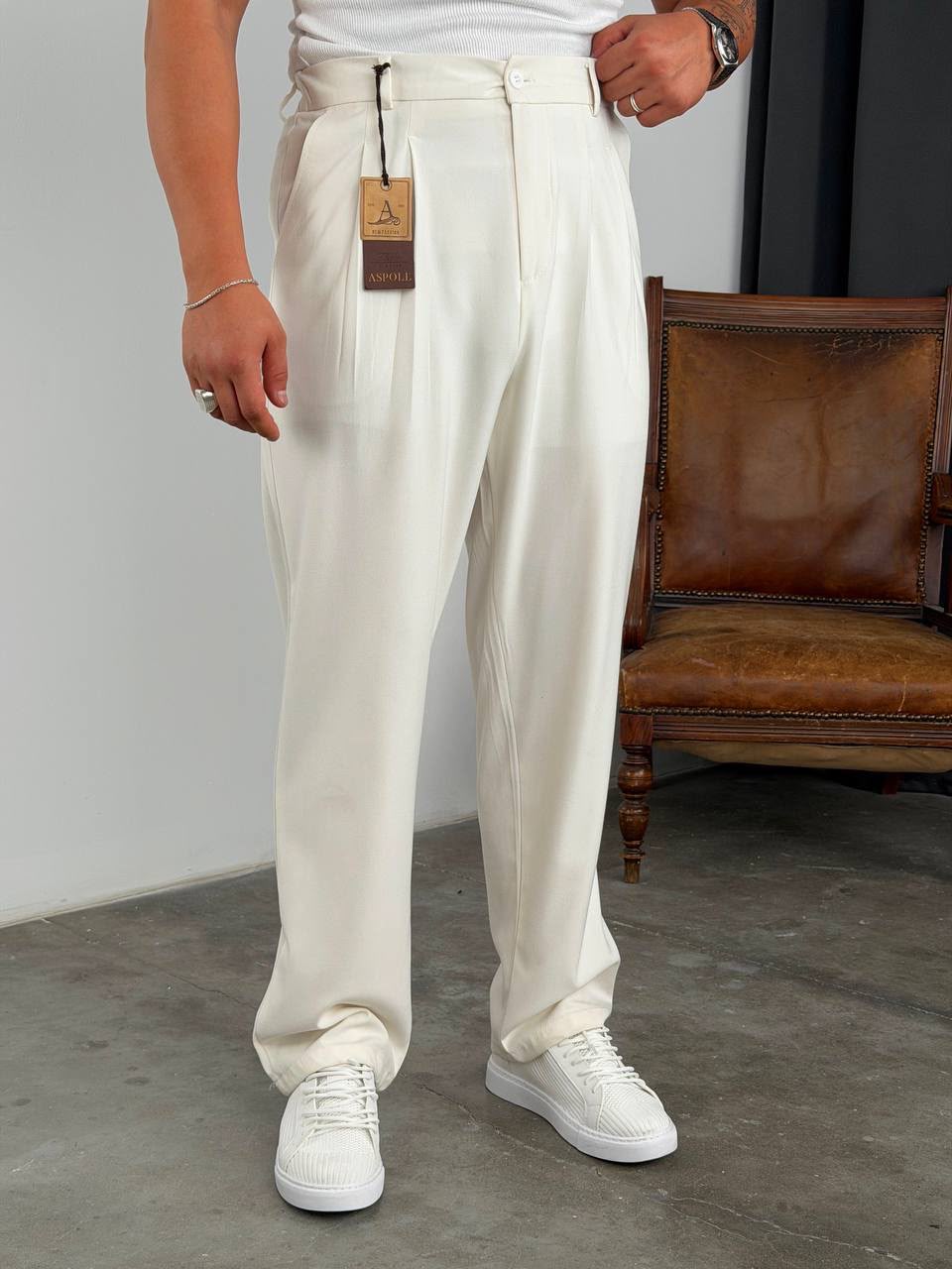 Pileli baggy kumaş pantolon